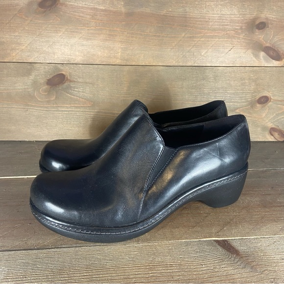 ecco womens size 39 shoes black leather slip on wedge comfort clogs - Picture 1 of 8